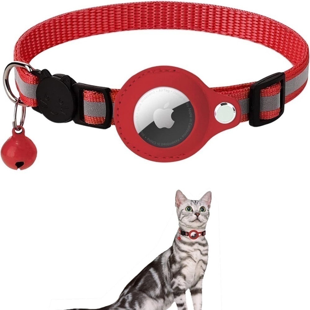 Cat Collar w/Air Tag holder,safety release,reflective, optional bell.